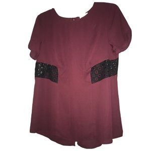 NEW Anthropologie Meadow Rue Blouse Size Medium Wine/Black Lace Trim Z338-66